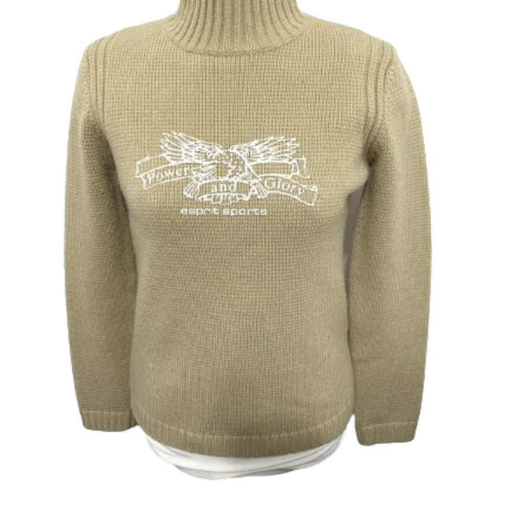 Vintage rare ESPRIT Sports Knit  Turtleneck Sweater with side zipper Size M